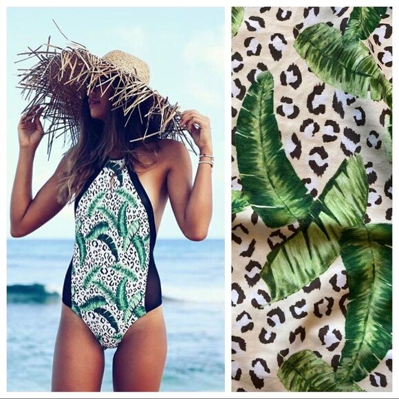 Issa De Mar Swimsuit Leopard Mesh Tropical Animal Print Medium Green Black - Picture 1 of 10